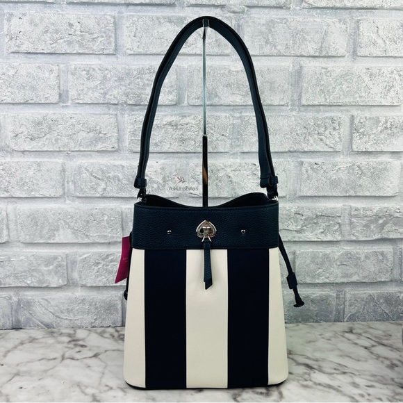 Kate Spade Marti Stripe Large Bucket Bag Shoulder Bag & Crossbody In Blazer Blue - Picture 2 of 10